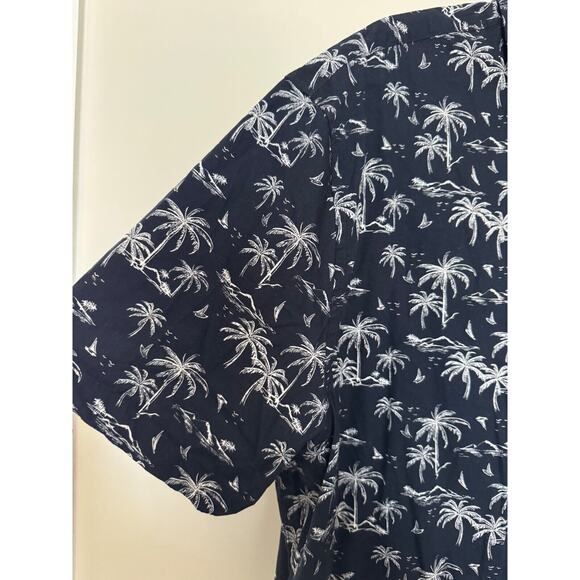 English Laundry Shirt Men 2X Navy Palm Tree Print Cotton Button Up Pocket Resort - Picture 6 of 7